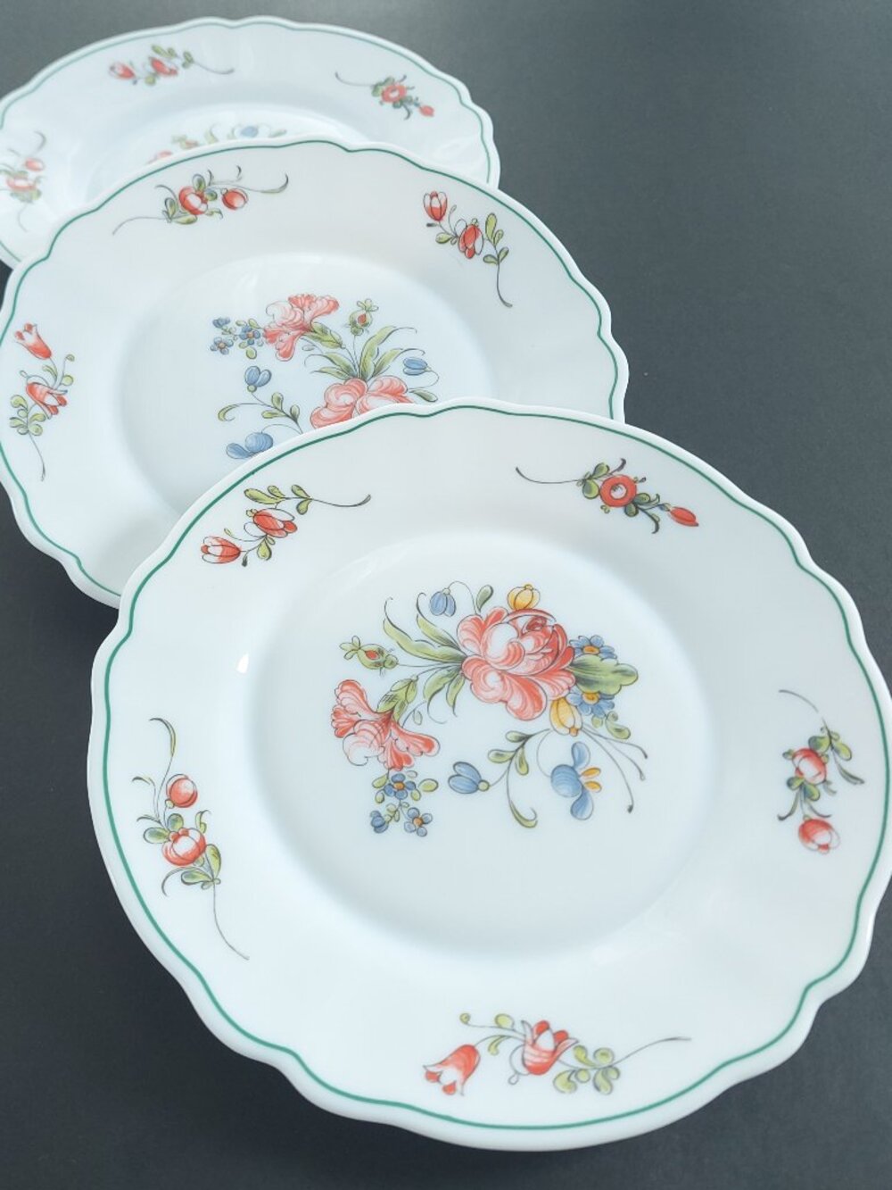 Set of 3 Vintage Arcopal France Provincial Rose Milk Glass Salad Plates 7.5"